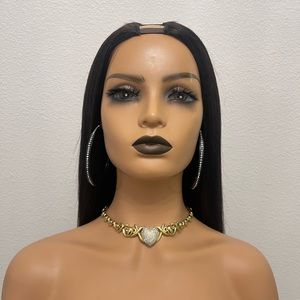 16” Virgin Human Hair Middle U Part Wig, Light Yaki/Kinky Straight Texture